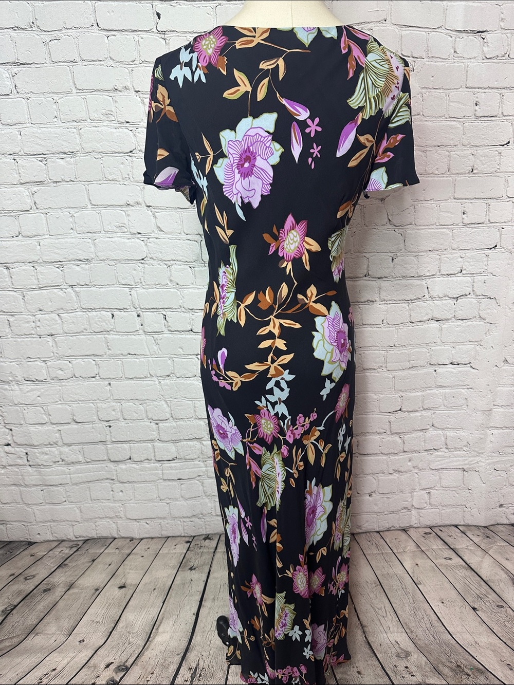 Donna Ricco 100% Silk Floral Maxi Dress 12 Draped Cowl Neck Y2K Style - Picture 4 of 7